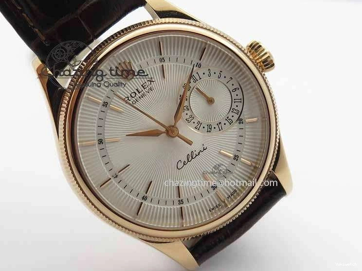 Brown On VF Date Best Cellini Dial A3165 White Strap RG Stick Markers Leather Edition 0104